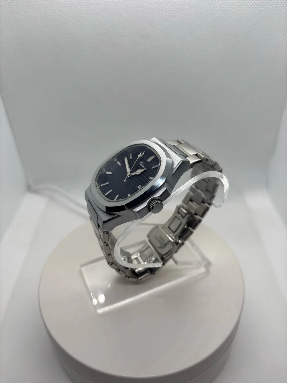 Silver Stainless Steel Men's Watch with Black Dial